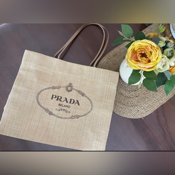 PRADA Raffia Logo Tote Bag. - Picture 3 of 15